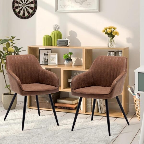 Faux Leather Accent Arm Chairs for Living Room Leisures/ Upholstered Chair with Metal Legs Set of 2 for Home Kitchen Office Bistro Cafe, Brown